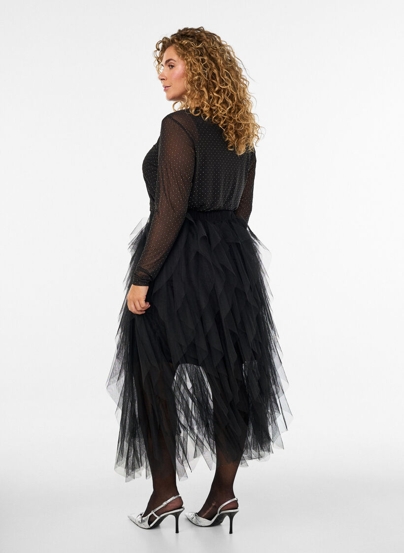 Midi tulle skirt with elastic waistband, Black, Model