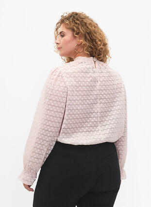 Long-sleeved blouse with patterned texture, Whisper Pink, Model image number 1
