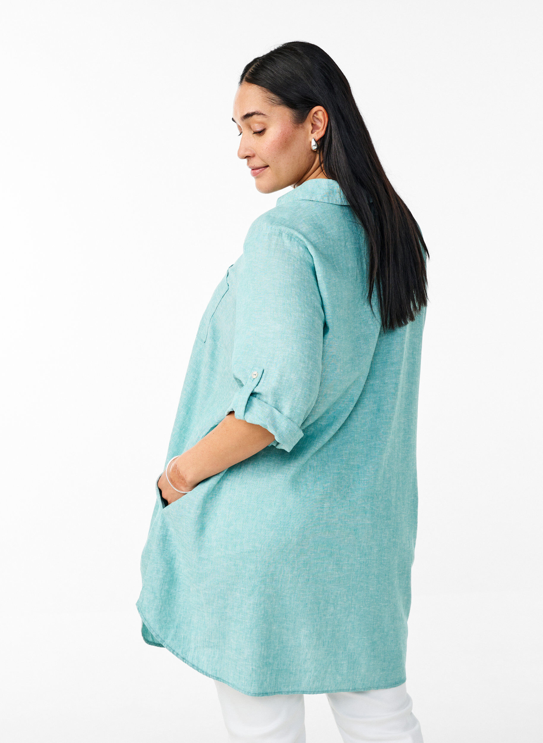 ZizzifashionLinen and viscose tunic with A-shape, Green, Model image number 2