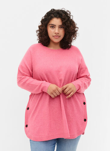 Marled knitted sweater with button details, Hot Pink White Mel., Model image number 0