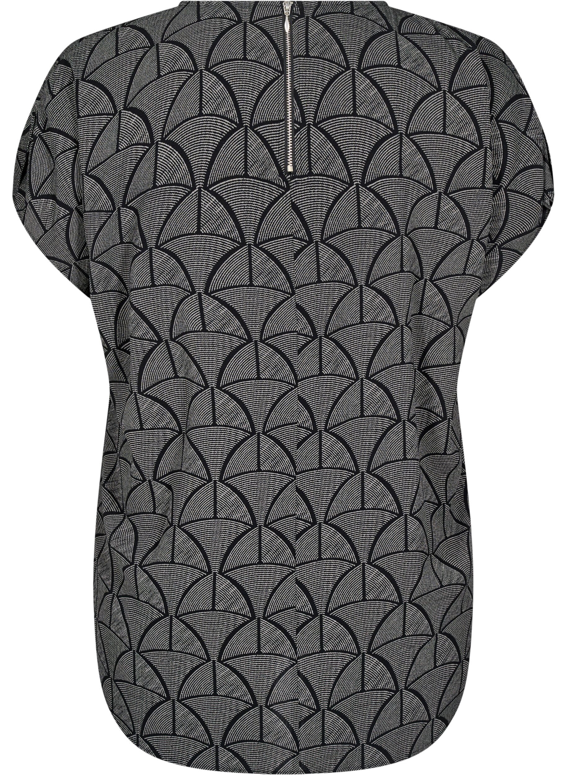 Zizzifashion Short-sleeved blouse with print, Black Grey Graphic , Packshot image number 1