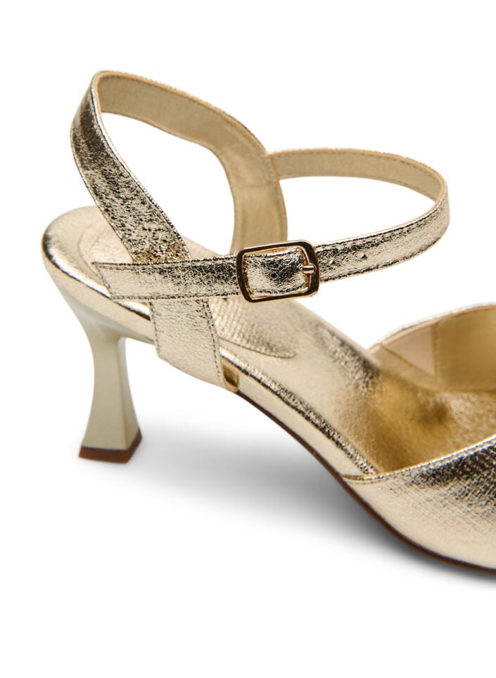Pumps with an open toe and square toe, Gold, Packshot