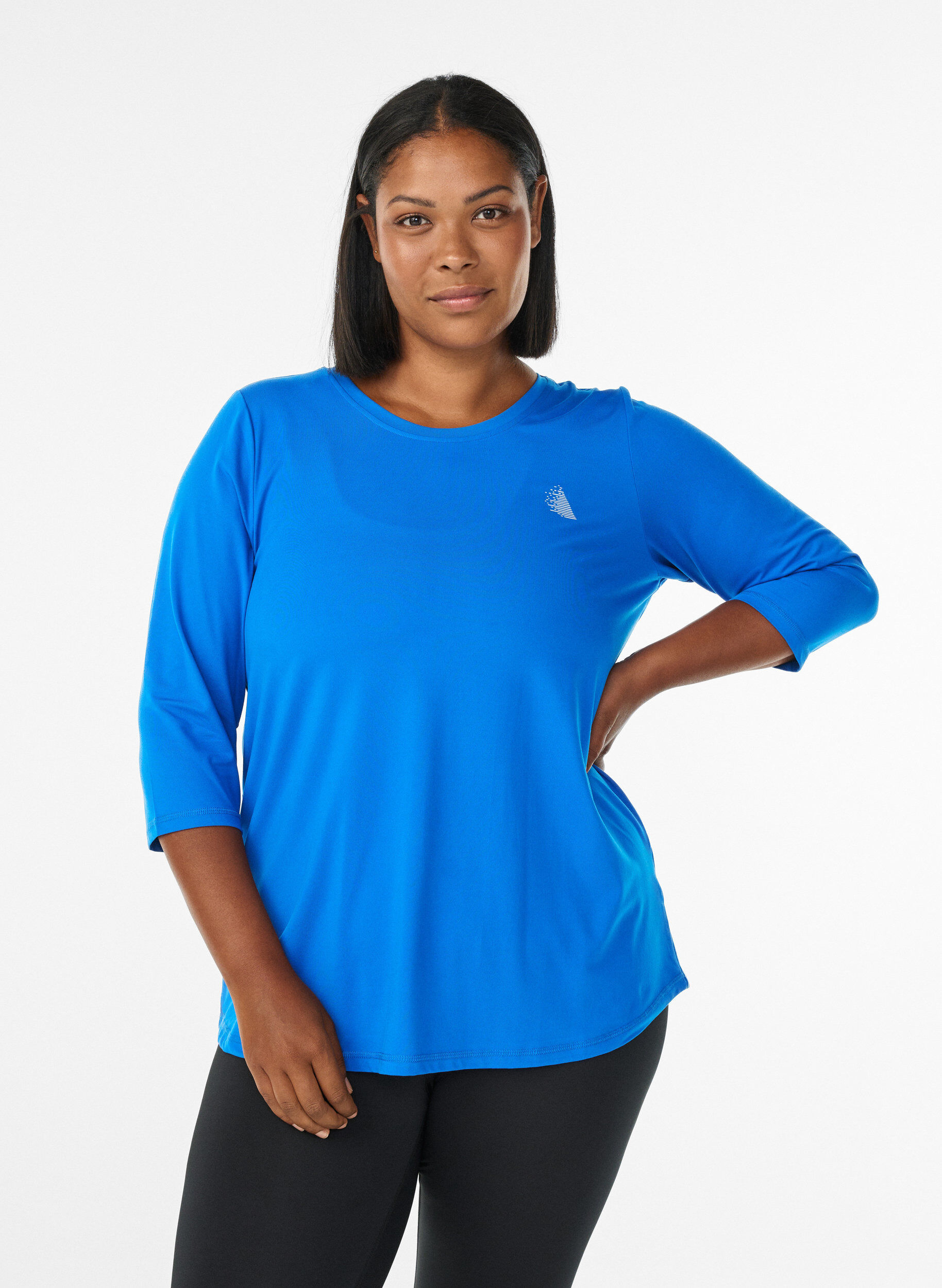 Workout top with 3/4 sleeves, Blue, Model