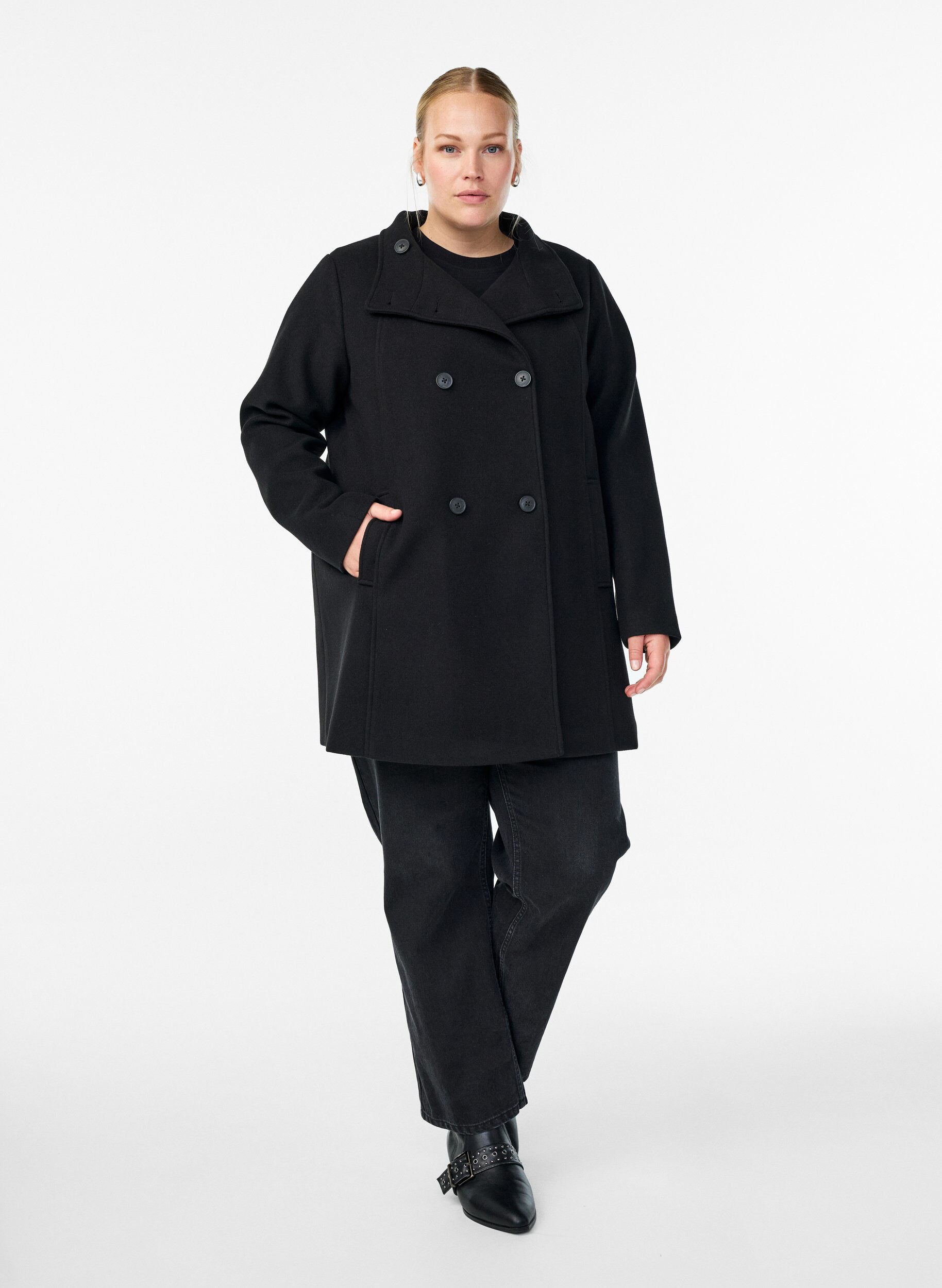 Zizzifashion Short coat with A-line shape, Black, Model image number 1