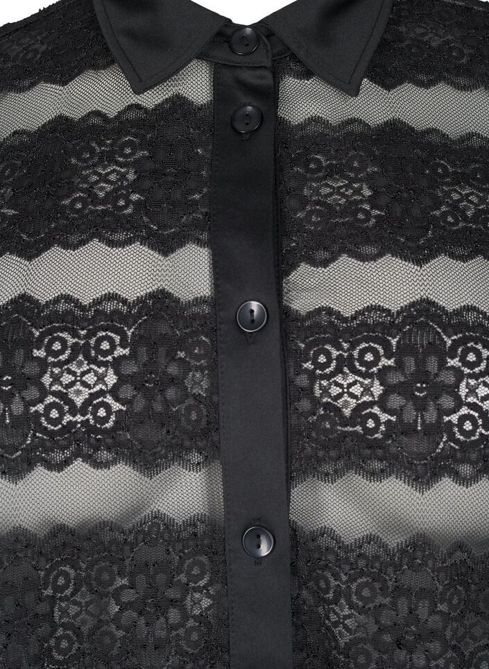 Loose shirt with lace and sheer mesh, Black, Packshot image number 2