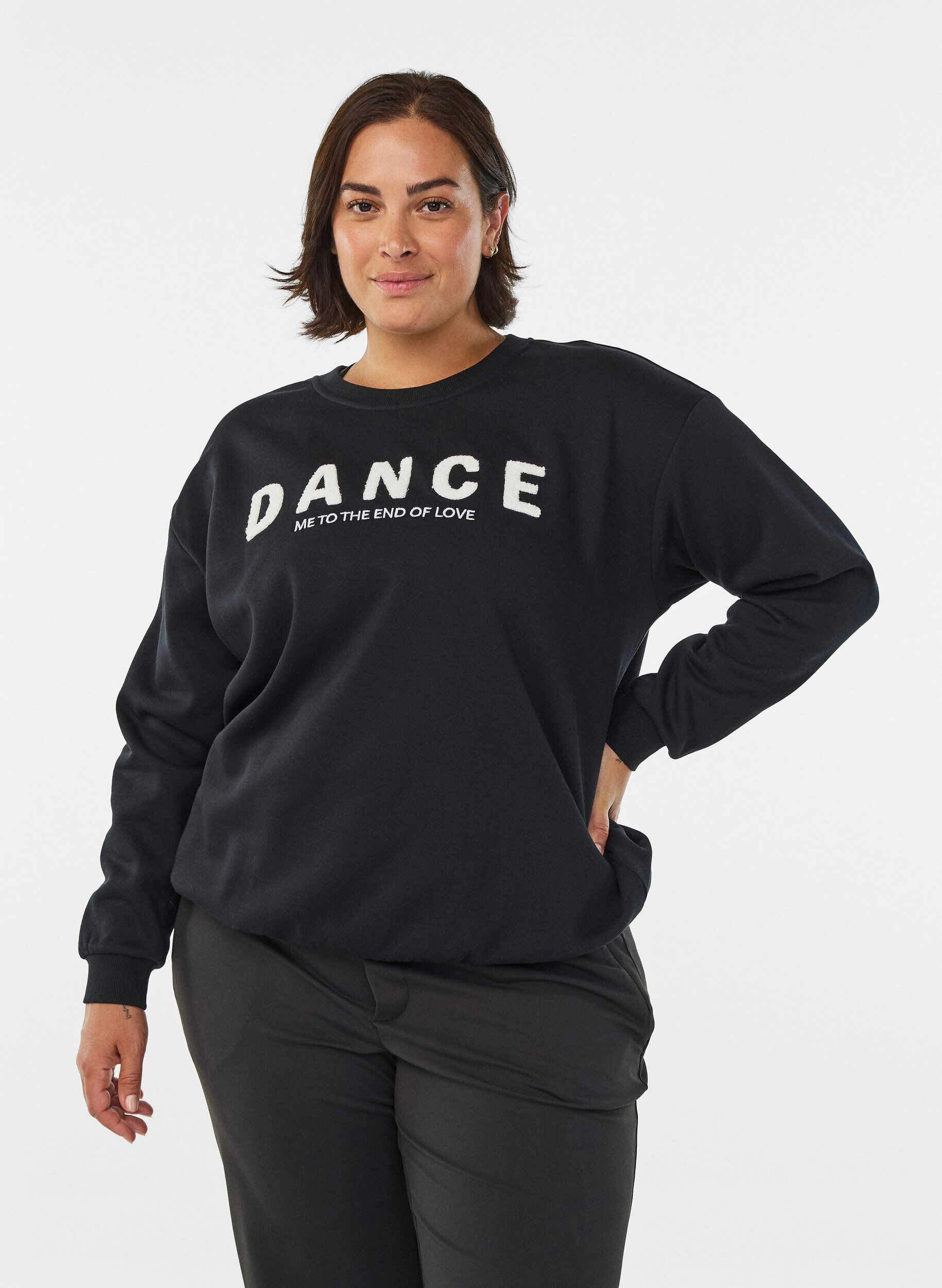 Sweatshirt with terry text, Black, Model