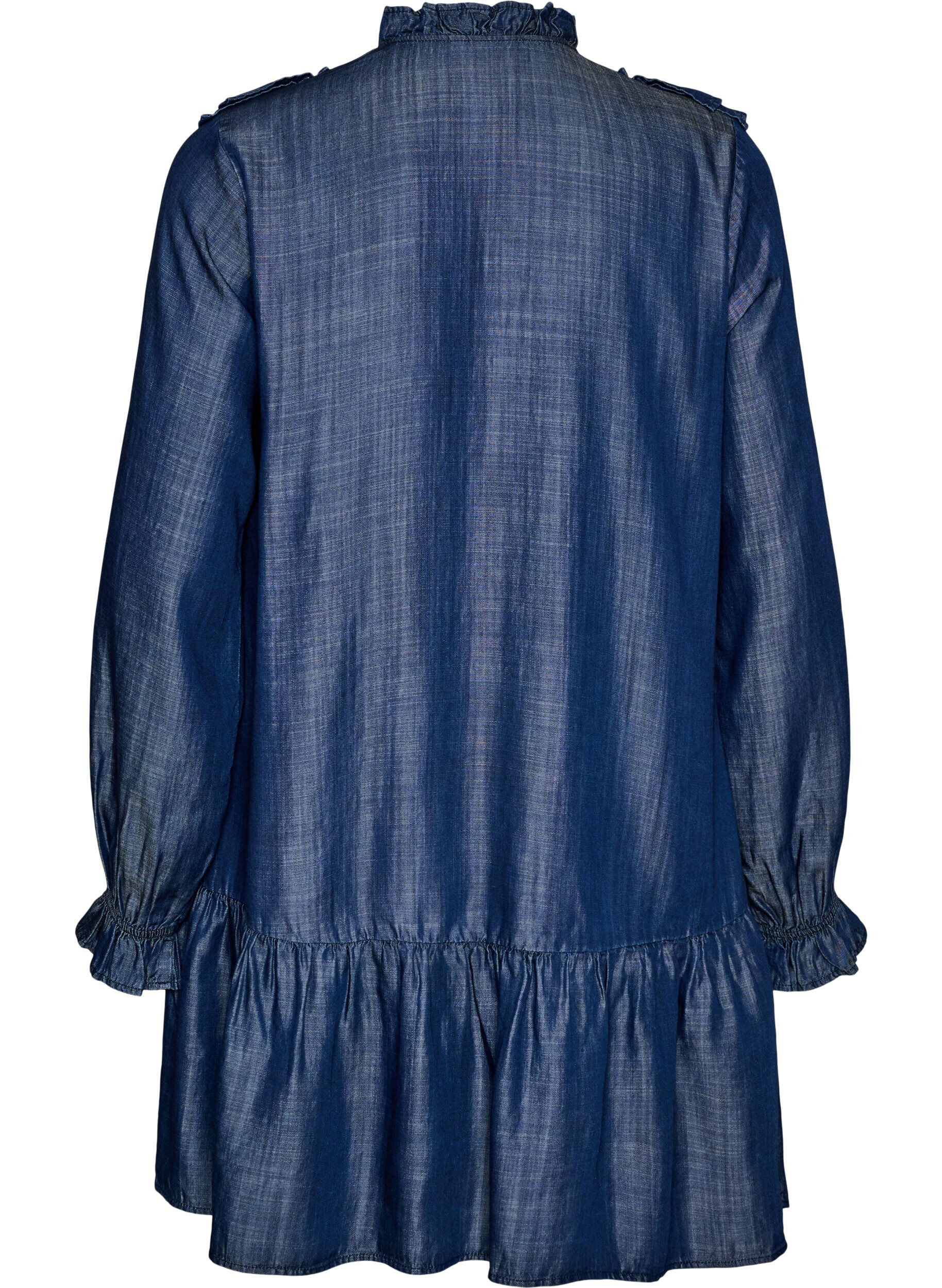 ZizzifashionShort denim-look dress with ruffles, Blue, Packshot image number 1
