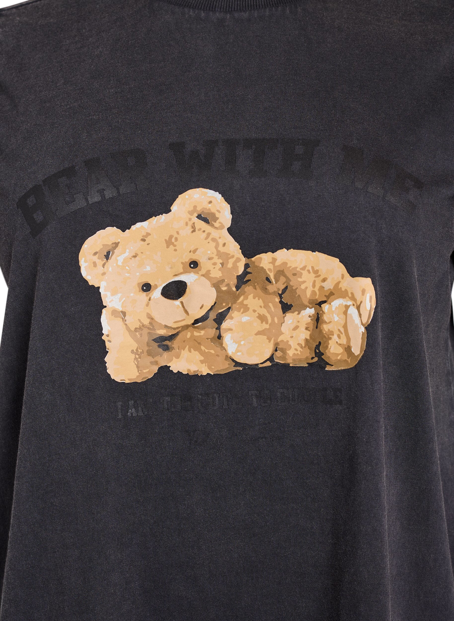 Zizzifashion T-shirt with teddy bear print and washed look, Grey, Packshot image number 2