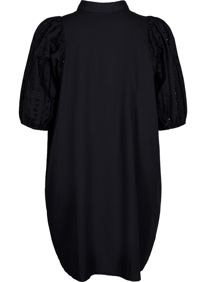 Cotton shirt dress with broderie anglaise, Black, Packshot image number 1