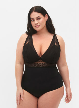 Body with lace and lightly padded cups - Black - Sz. 42-60