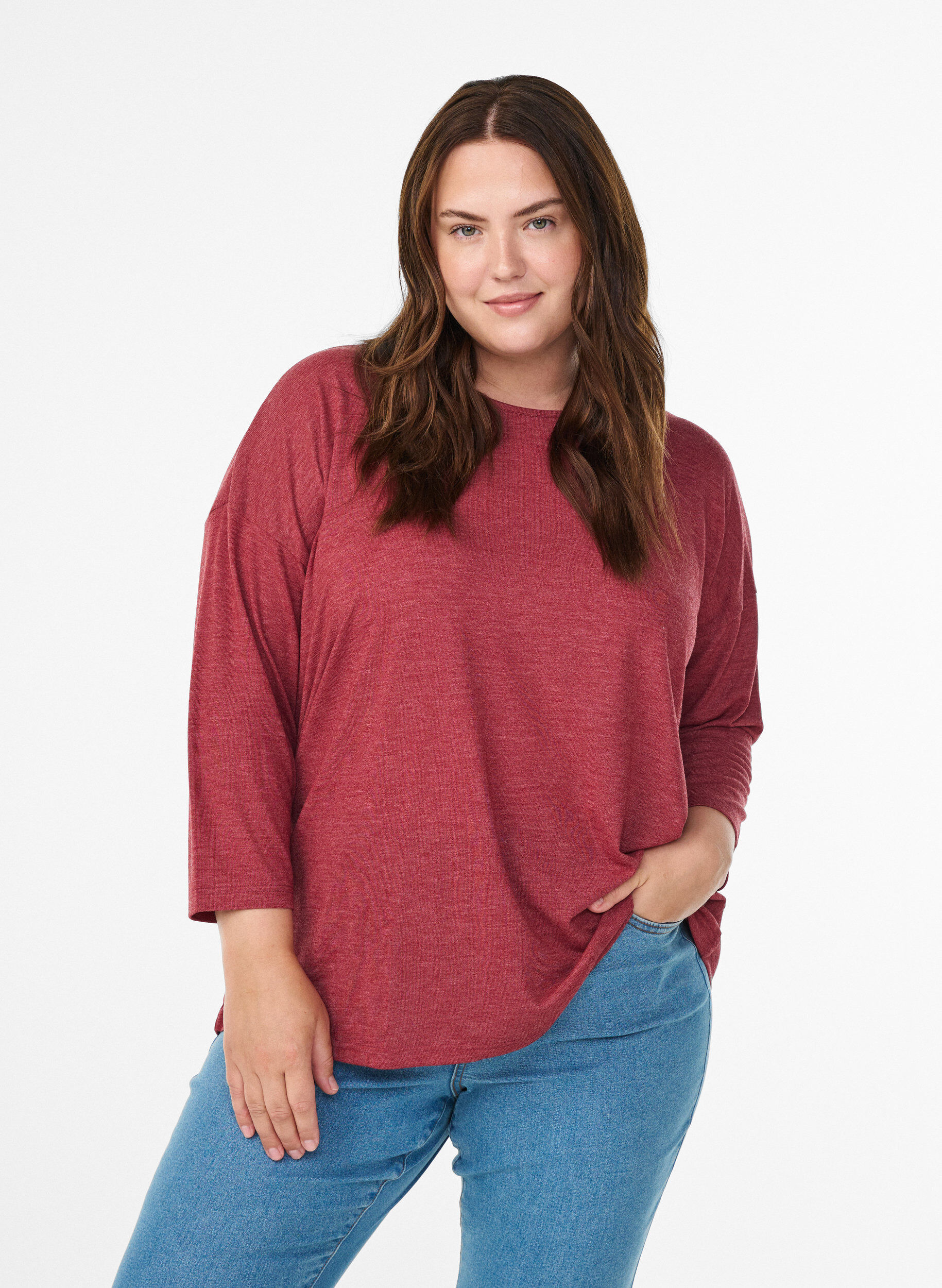 ZizzifashionJersey blouse with 3/4 sleeves, Red, Model image number 0