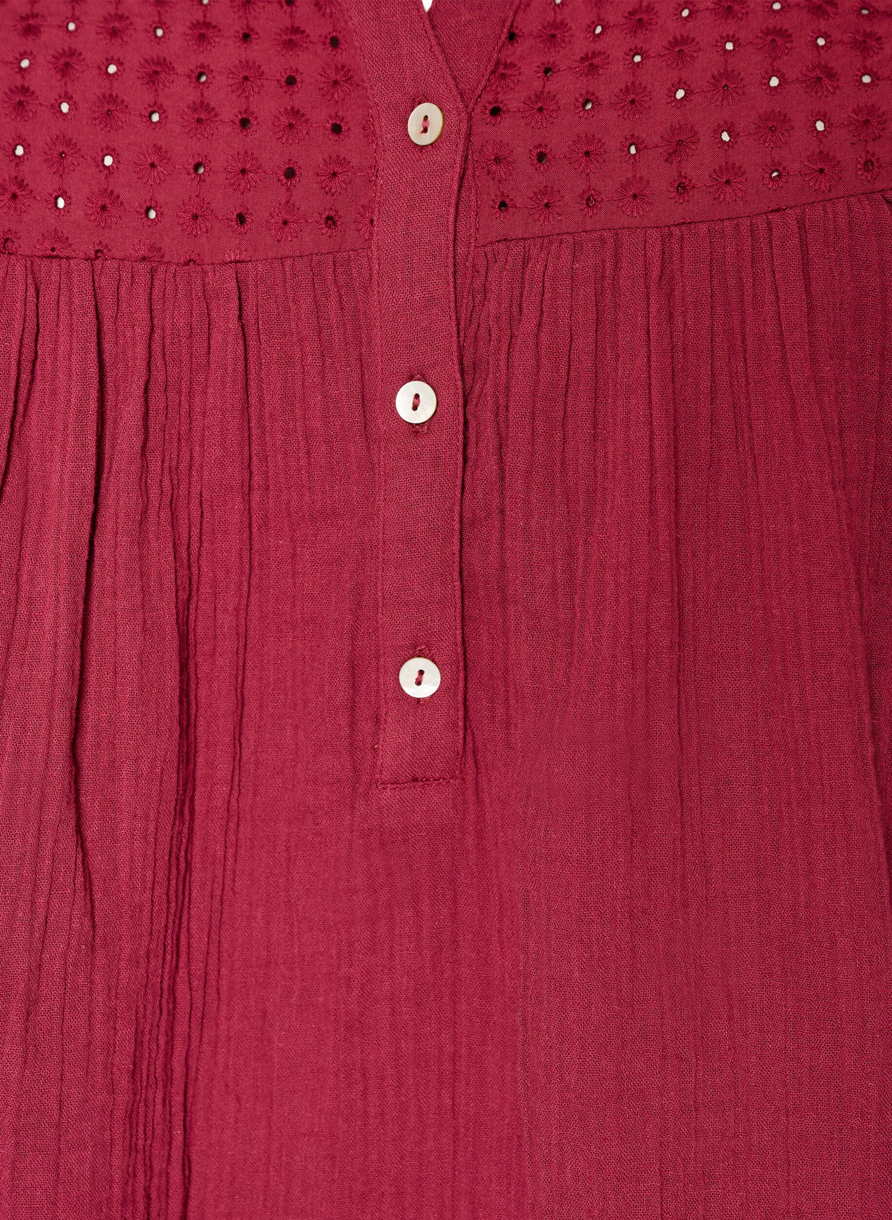 ZizzifashionCotton muslin tunic with broderie anglaise, Red, Packshot image number 2
