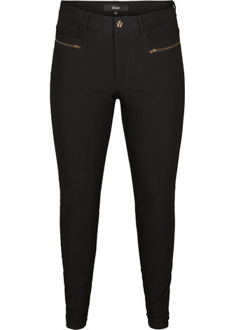 Close-fitting trousers with zipper details