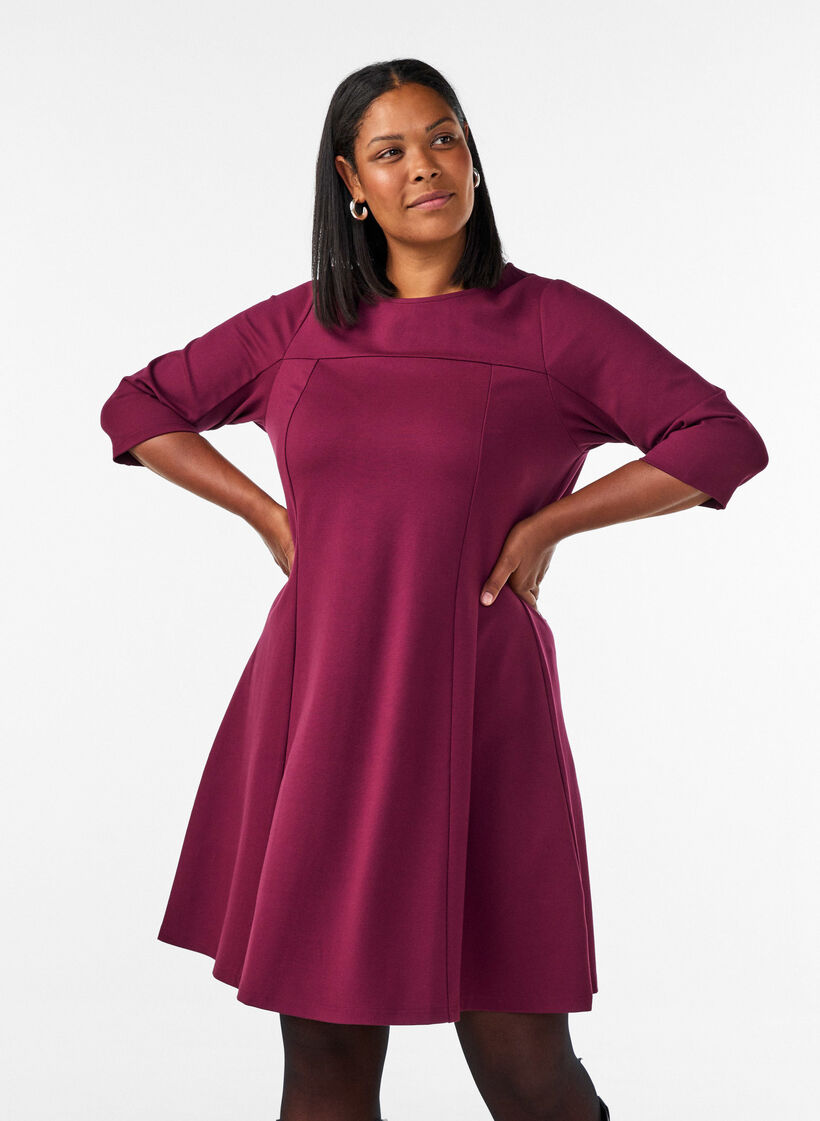 A-shaped dress with 3/4 sleeves, Red, Model image number 0