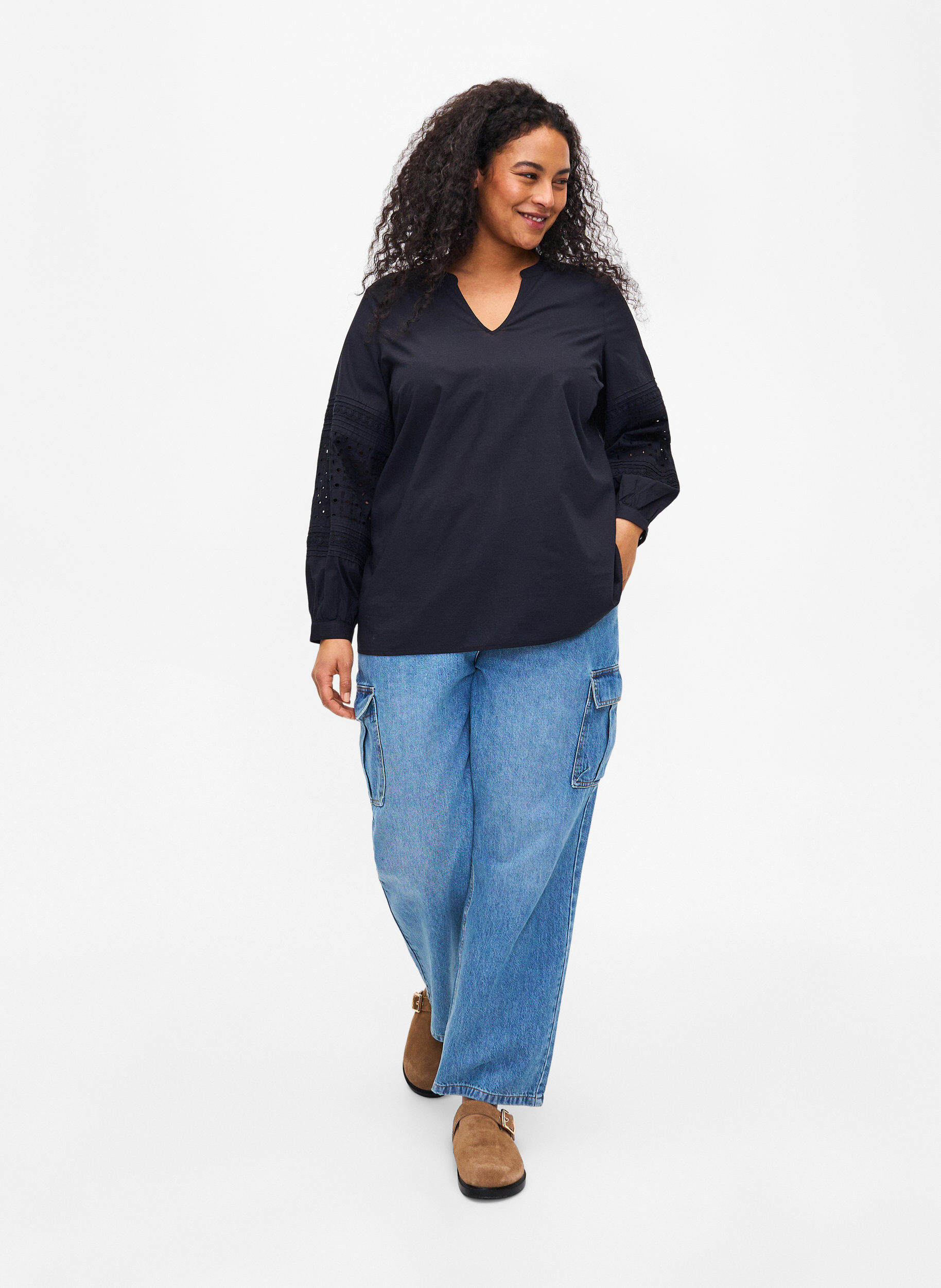 Zizzifashion Long sleeve blouse with decorative details, Black, Model image number 3