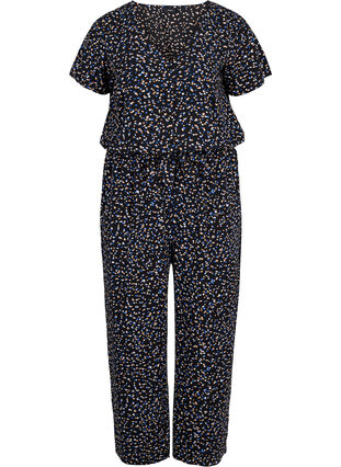 Simple and loose-fitting jumpsuit with tie string, Black Graphic, Packshot image number 0