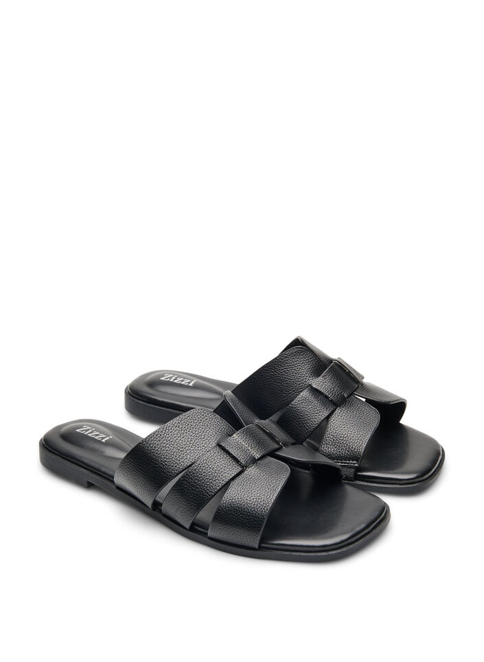 Sandal with wide straps and a square toe, Black, Packshot