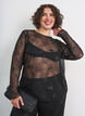 Mesh blouse with flowers and sequins, Black, Model image number 0