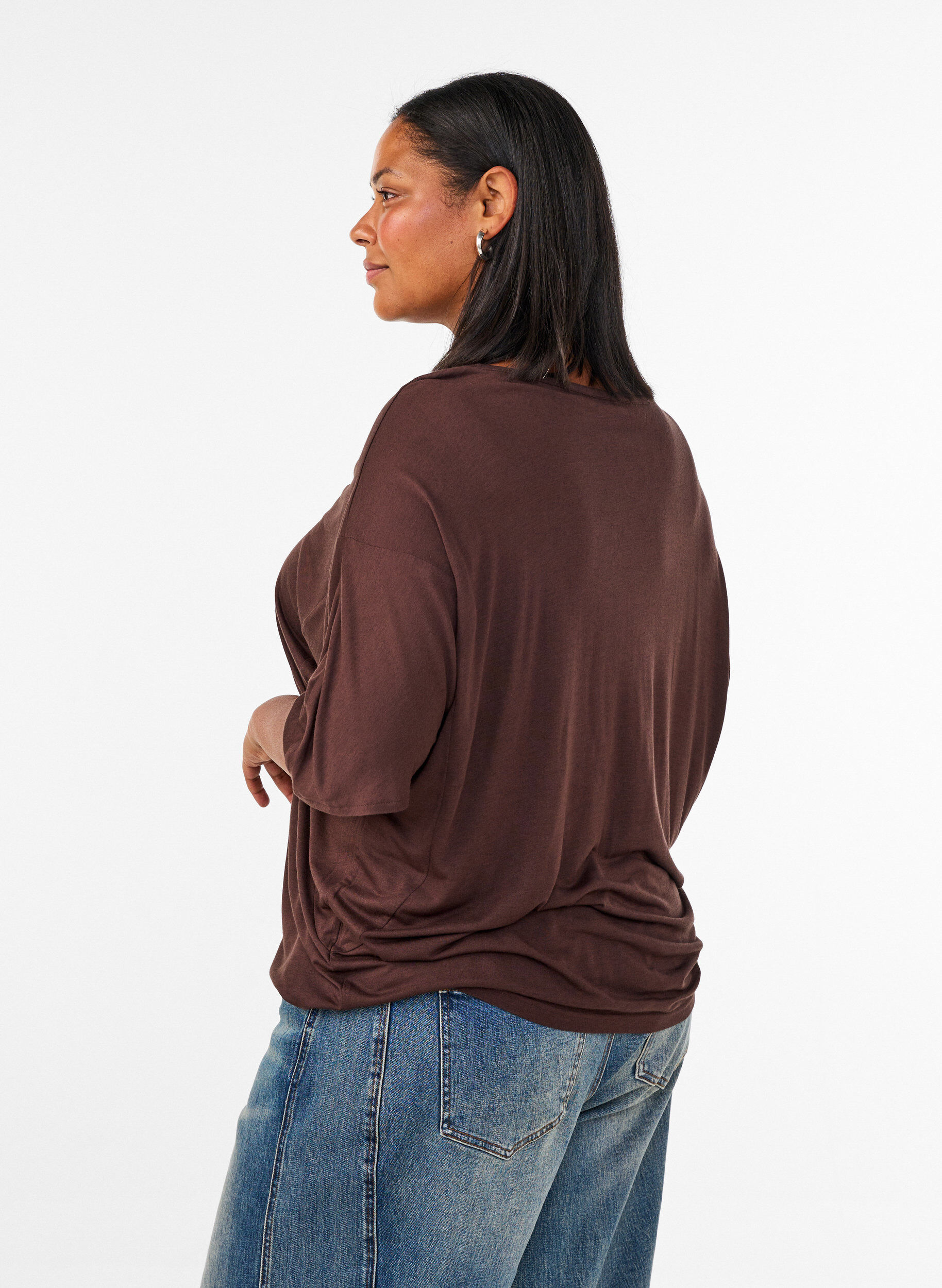 ZizzifashionLoose T-shirt in viscose jersey, Brown, Model image number 2