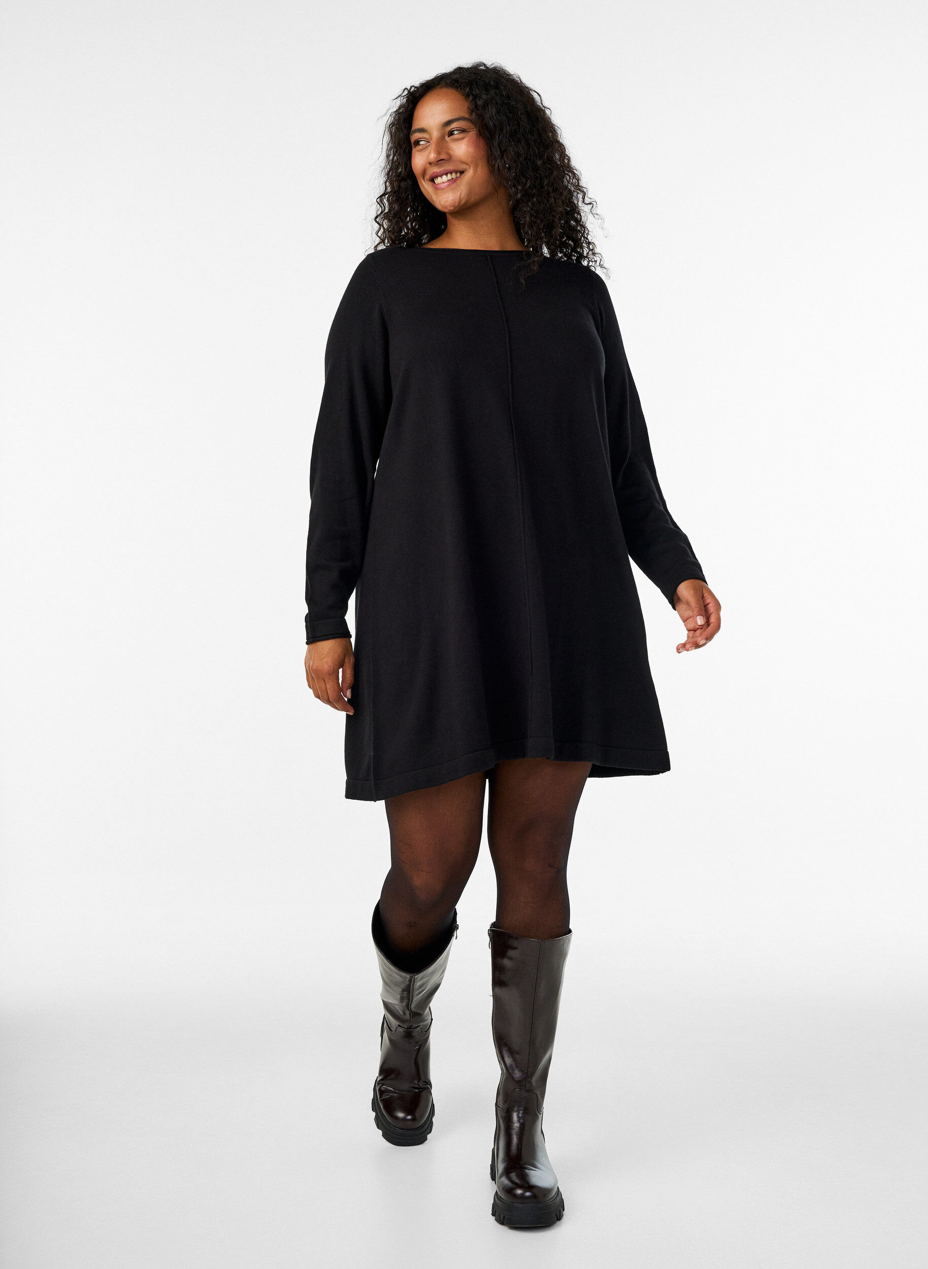 ZizzifashionKnitted dress in cotton-viscose blend, Black, Model image number 1