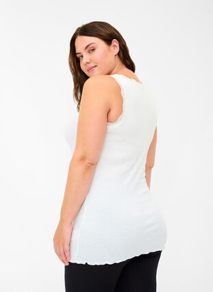 Ribbed tank top with lace and buttons, White Cream, Model image number 1