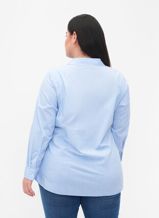 Shirt in cotton blend, Blue w. White Stripe, Model image number 1