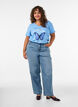 Cotton T-shirt with front print and V-neck, Light Blue, Model image number 1