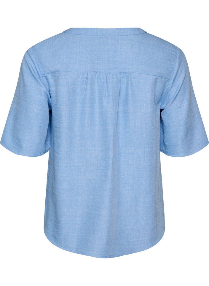 V-neck shirt blouse with short sleeves, Light Blue, Packshot image number 1