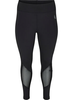Cropped exercise leggings with mesh, Black, Packshot image number 0