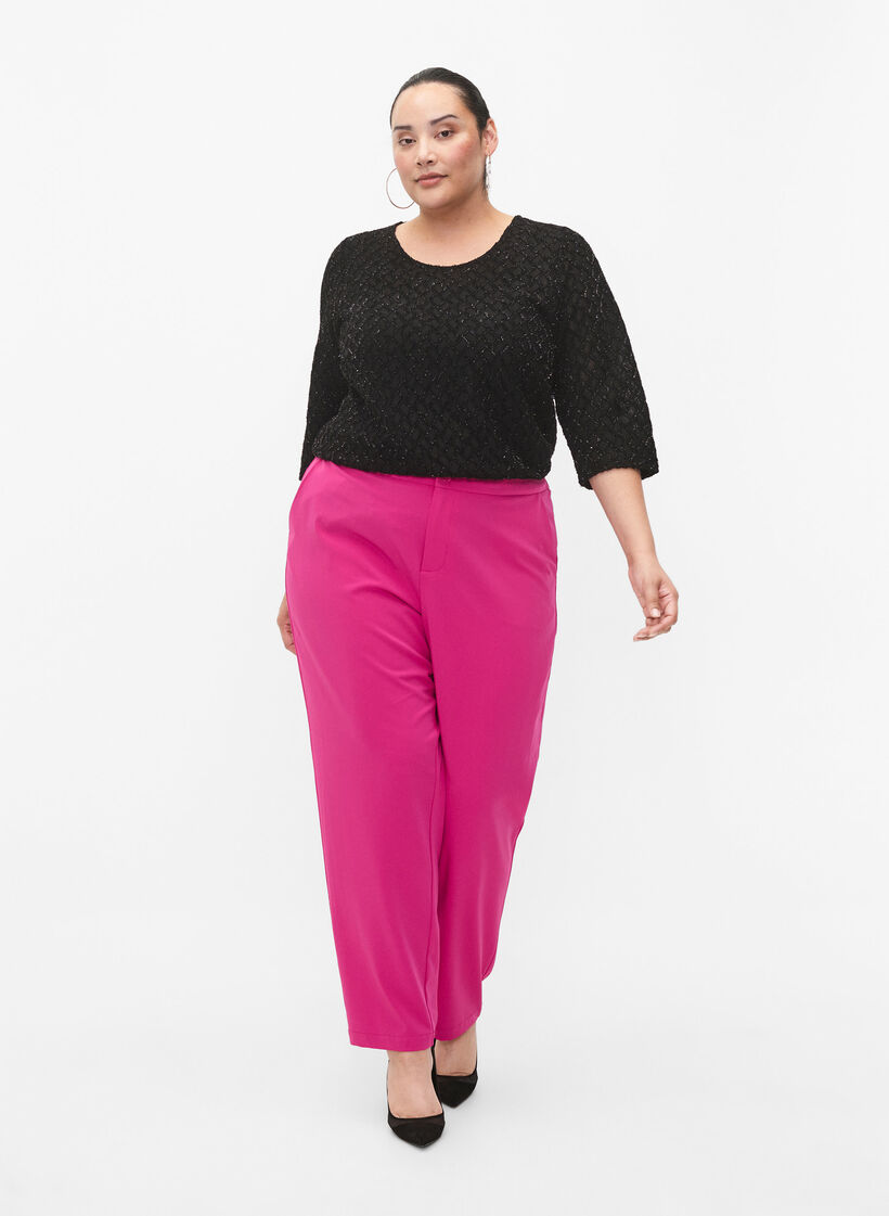 Patterned blouse with 3/4 sleeves and glitter, Black, Model image number 2