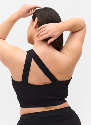 One shoulder ribbed bikini top, Black, Model image number 1