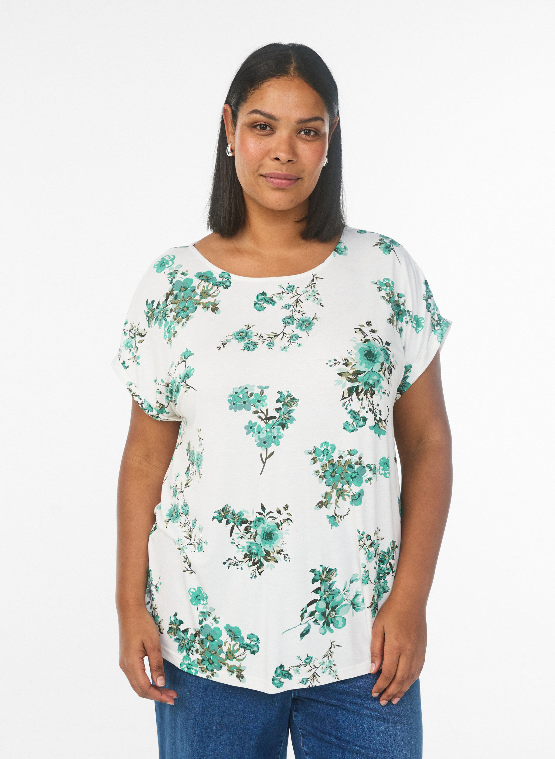 Zizzifashion T-shirt with floral print, White, Model image number 0