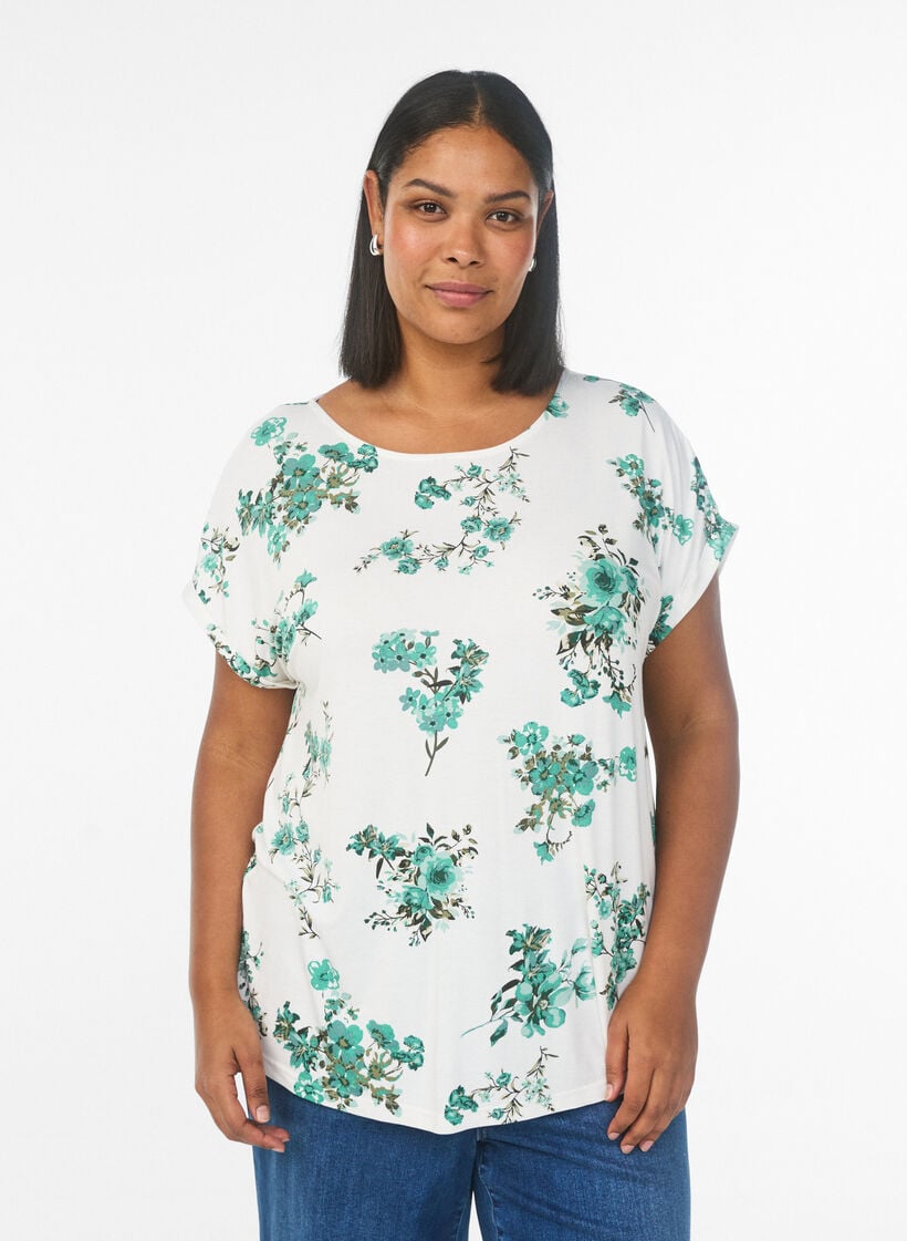 T-shirt with floral print, White, Model image number 0