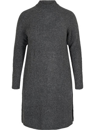 Knitted dress with rib structure, Dark Grey Melange, Packshot image number 0