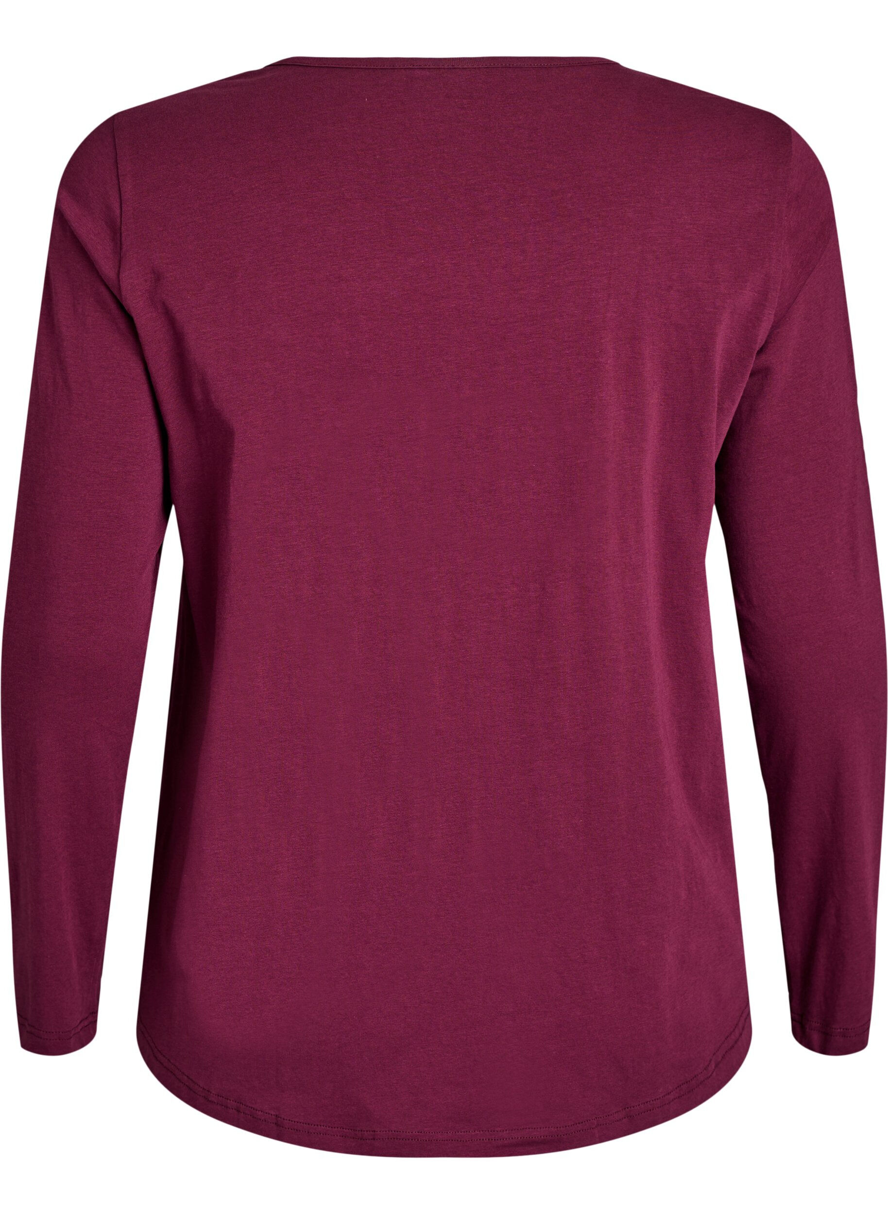 Zizzifashion Night top in cotton with front print, Dark Bordeaux, Packshot image number 1
