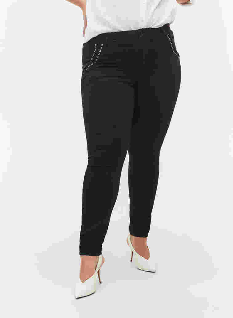	 Super slim Amy jeans with stud detail, Black, Model image number 1