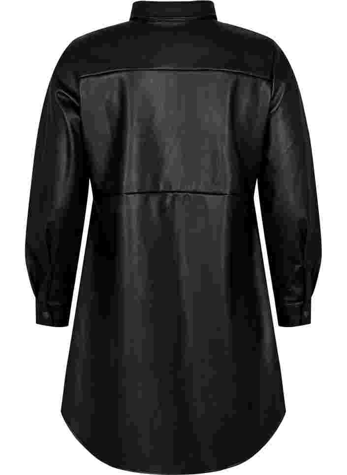 Long shirt in faux leather, Black, Packshot image number 1