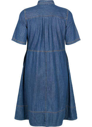 Denim shirt dress with short sleeves, Dark blue denim, Packshot image number 1