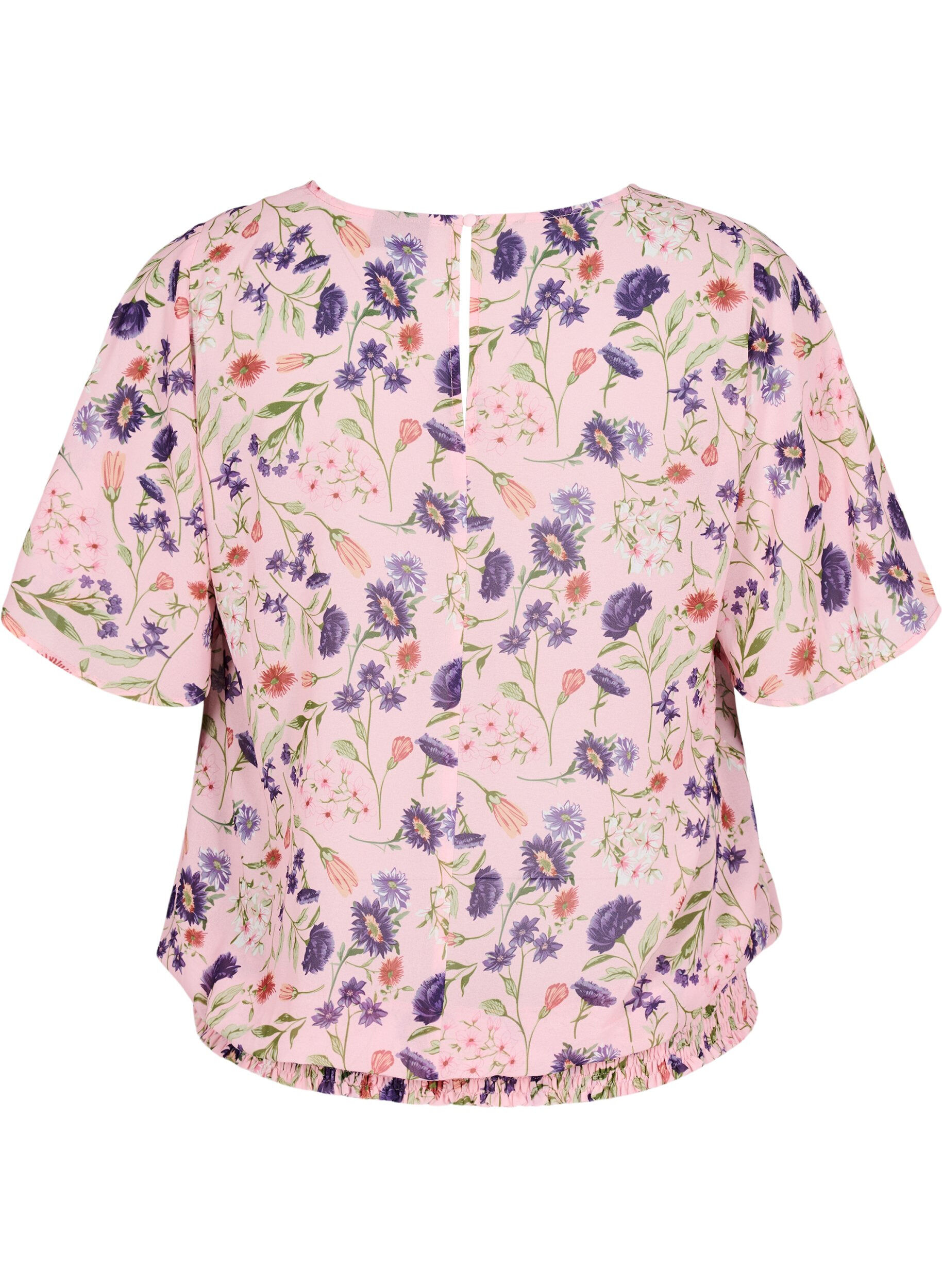 Zizzifashion Floral blouse with short sleeves and smock, Rose, Packshot image number 1