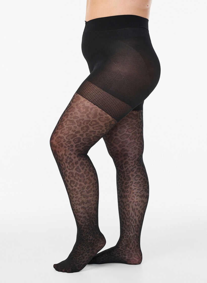 Leopard print 50 denier tights with push-up, Black, Model image number 0