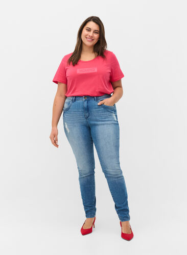 Super slim Amy jeans with slit and buttons, Light blue, Model image number 0