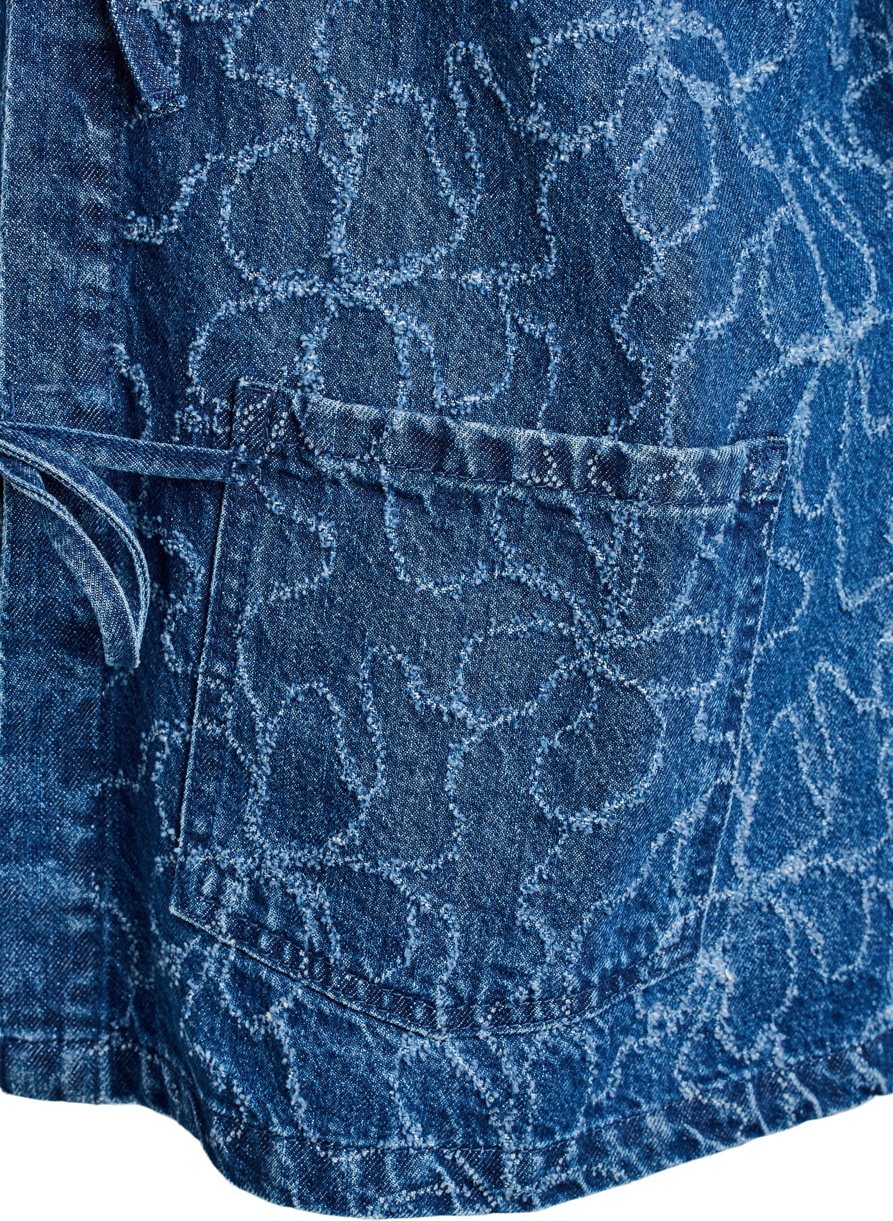 Zizzifashion Denim jacket with tie fastening and pockets, Blue Denim Destroy, Packshot image number 3