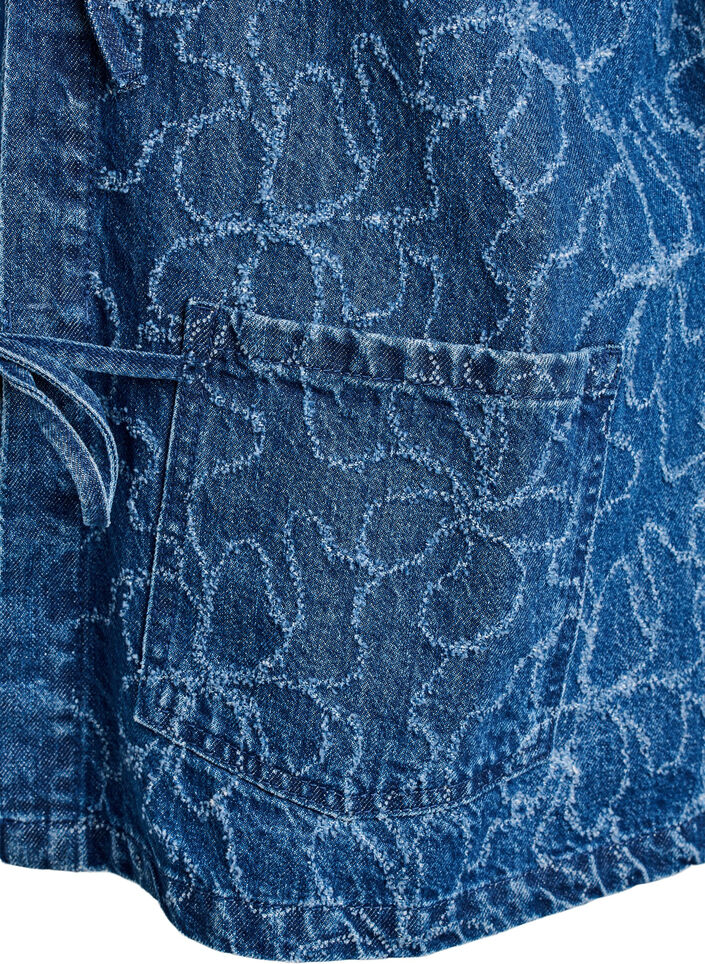 Denim jacket with tie fastening and pockets, Blue Denim Destroy, Packshot image number 3