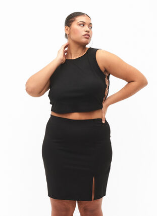 Skirt with slit and slim fit, Black, Model image number 0