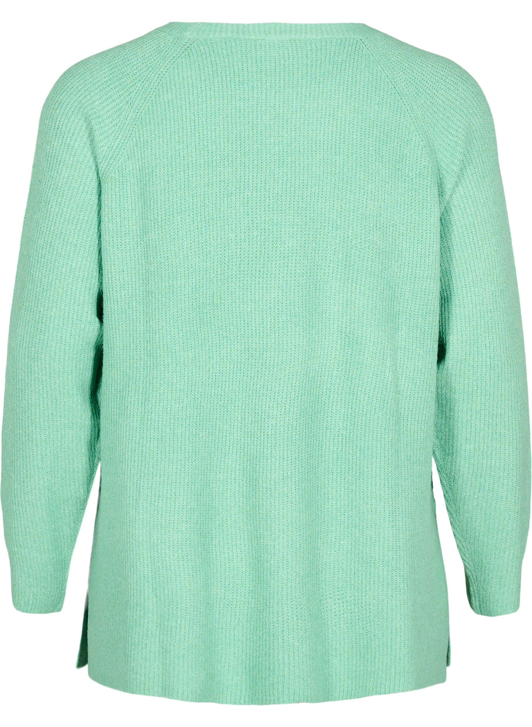 Zizzifashion Knitted blouse with round neck, Light G. Green Mel., Packshot image number 1
