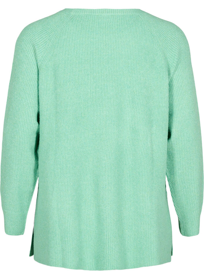 Knitted blouse with round neck, Light G. Green Mel., Packshot image number 1