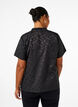 Short-sleeved jacquard blouse with ties, Black, Model image number 2