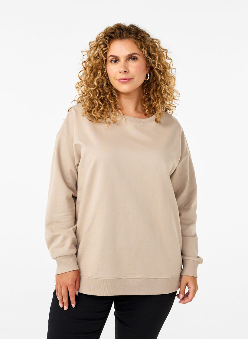Sweatshirt with a round neck, Simply Taupe, Model image number 0