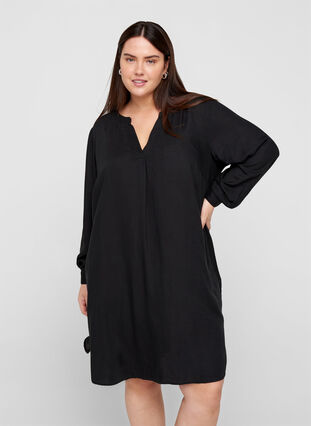 Long-sleeved dress in viscose, Black, Model image number 0