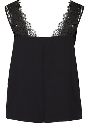 Sleeveless top with v-neck and lace, Black, Packshot image number 1
